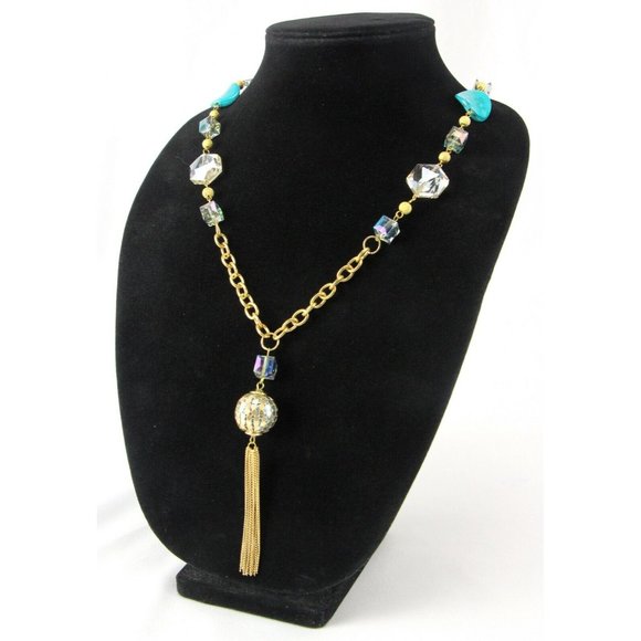 Adjustable 34"-38" Gold Tone Flapper Style Glass Bead Long Necklace - Picture 2 of 6